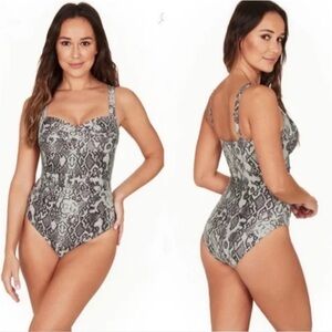 Niptuck snake animal print python tummy control swimsuit gray size 6